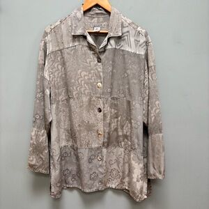 Citron Jacquard Patchwork Grey Long Sleeve Button Down Blouse M